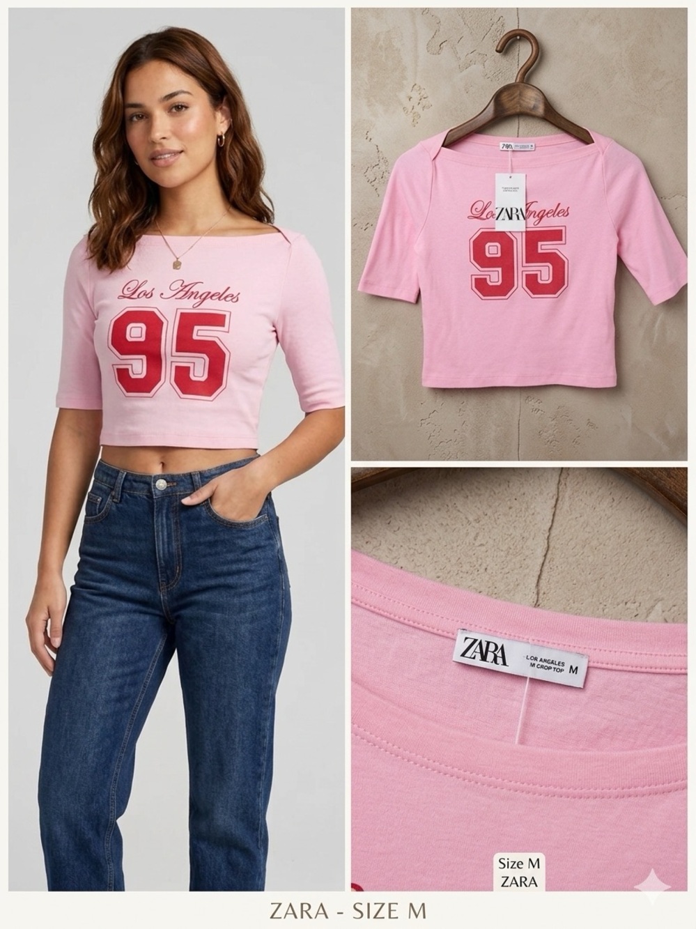 Zara Pink Los Angeles 95 Off-The-Shoulder Crop Top - Size M